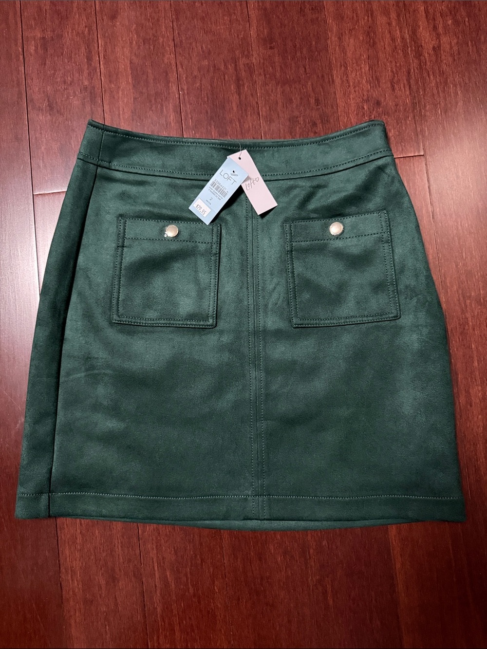LOFT Deep Green Suede-Look Mini Skirt with Patch Pockets